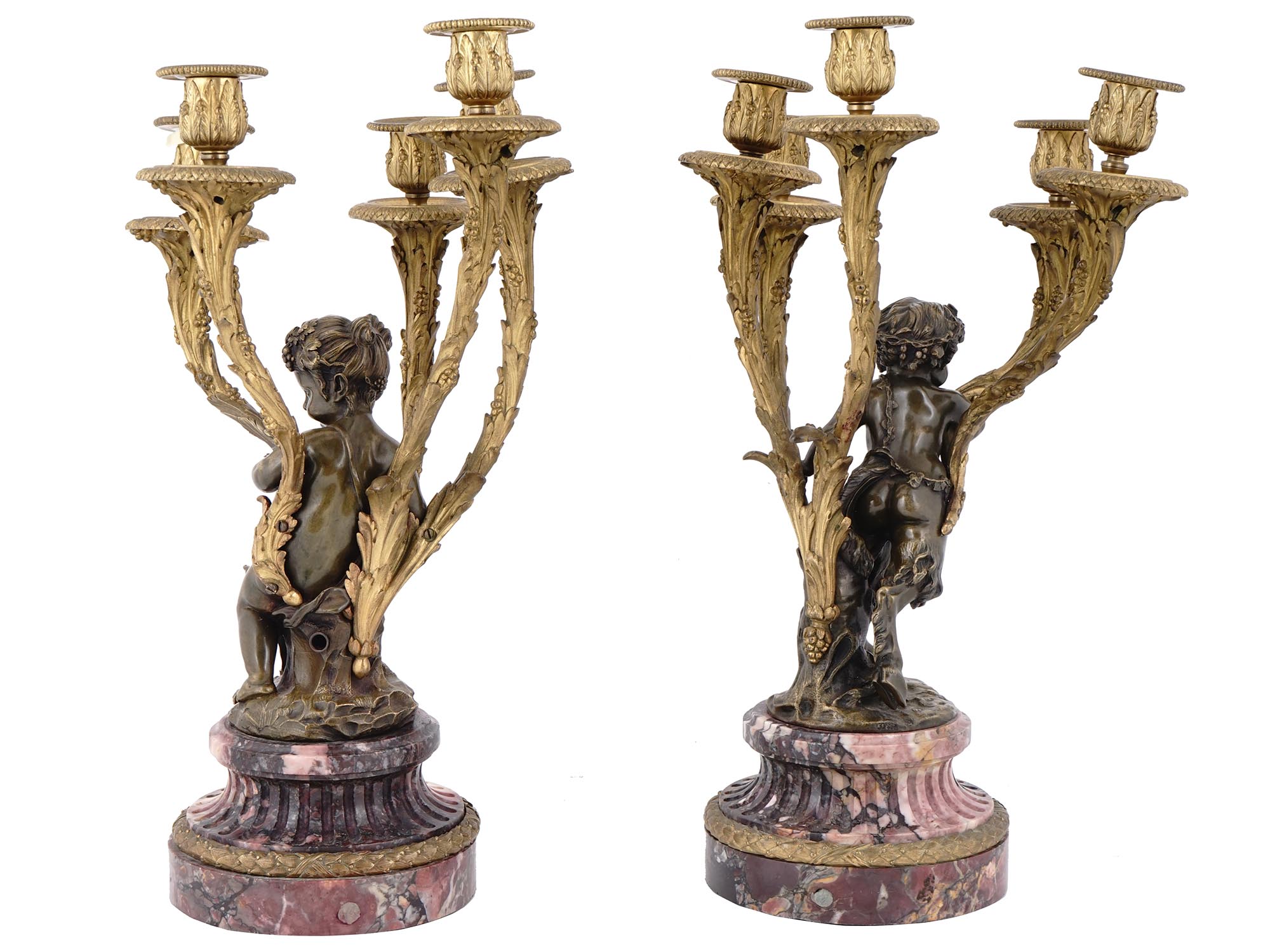 ANTIQUE AFTER CLODION ORMOLU MARBLE CANDELABRA PIC-1